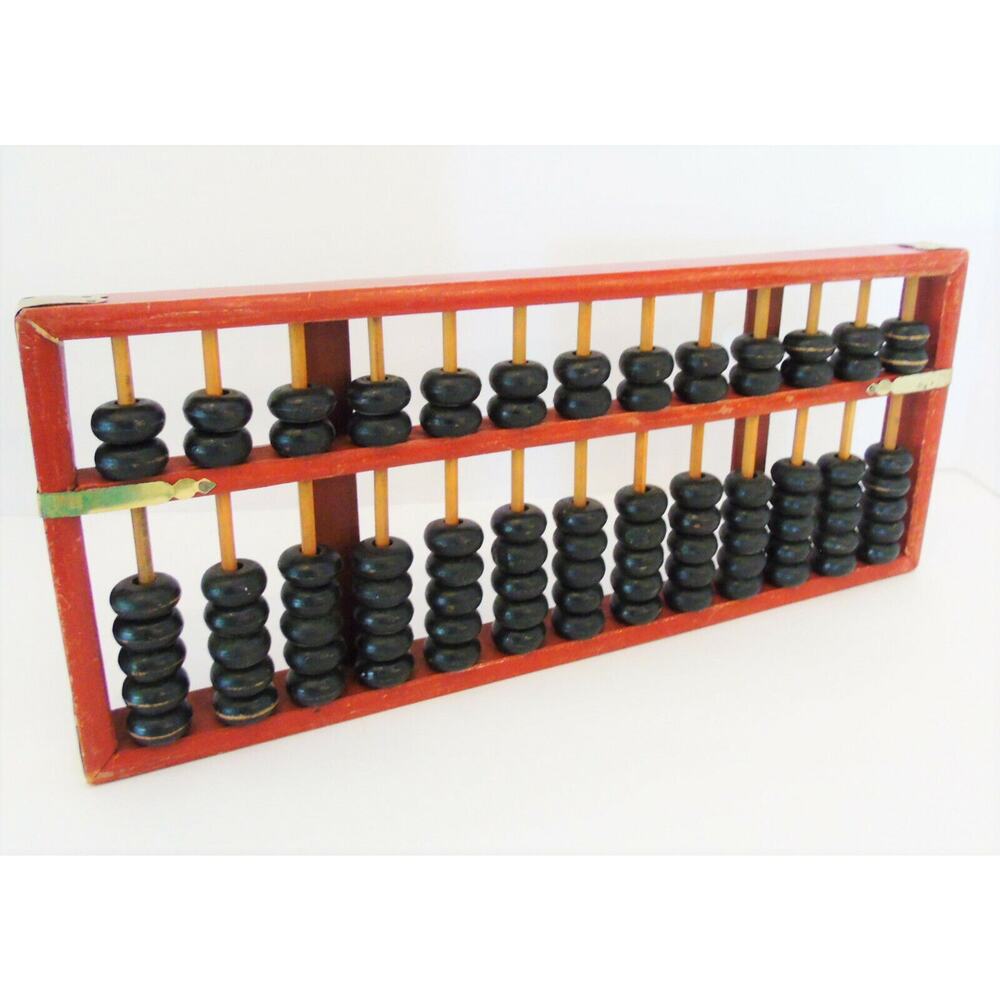 Asian Abacus Math Calculator Wooden Bead Counter 14.5"x 6" Lucky Chinese Vtg